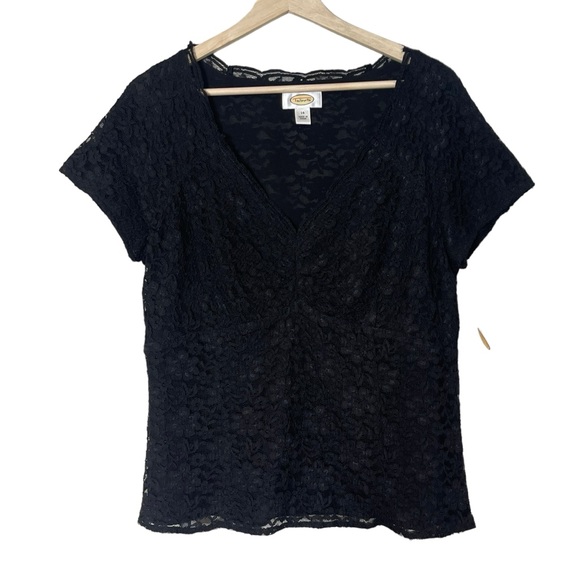 Talbots VTG Black Lace V-Neck Pullover Blouse Size 14 Short Sleeve Zip Lined NEW - Picture 1 of 12